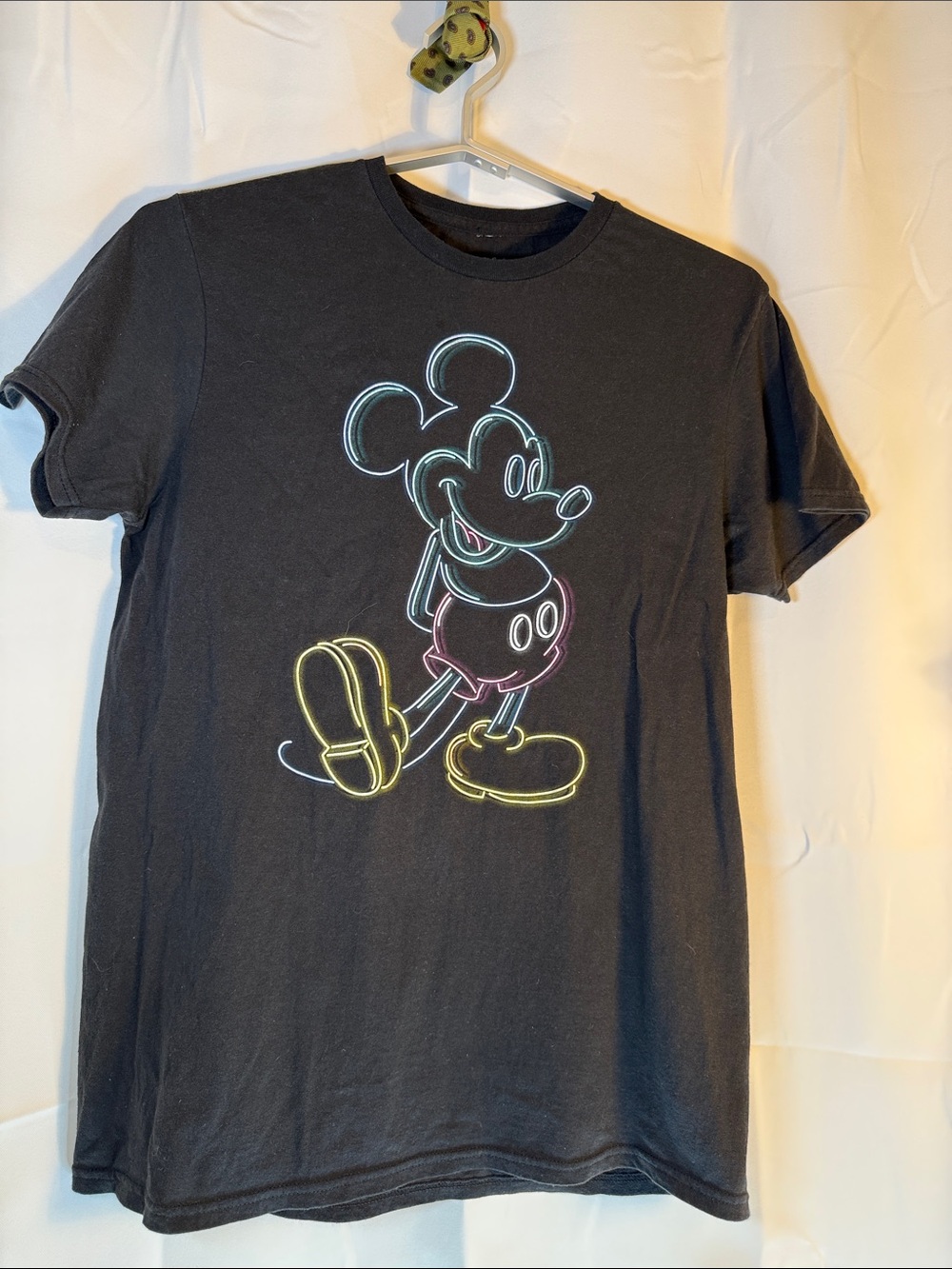 Disney Black T‑Shirt with Neon Outline Mickey Mouse side M
